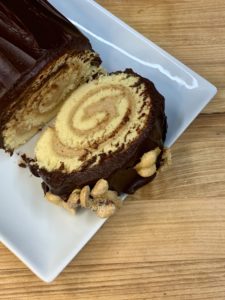 Classic Chocolate Yule Log Cake w/ Peanut Butter Mousse - Wry Toast