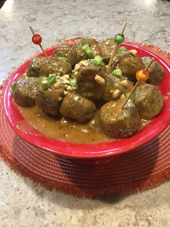 Crockpot Peanut Butter Satay Meatballs